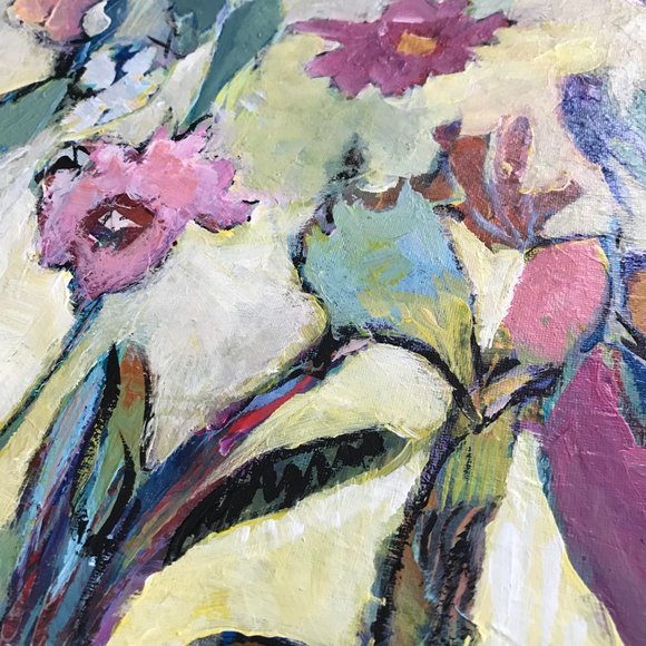 Original Painting on Canvas Flowers Abstract Signed Artwork Colorful - Picture 3 of 7